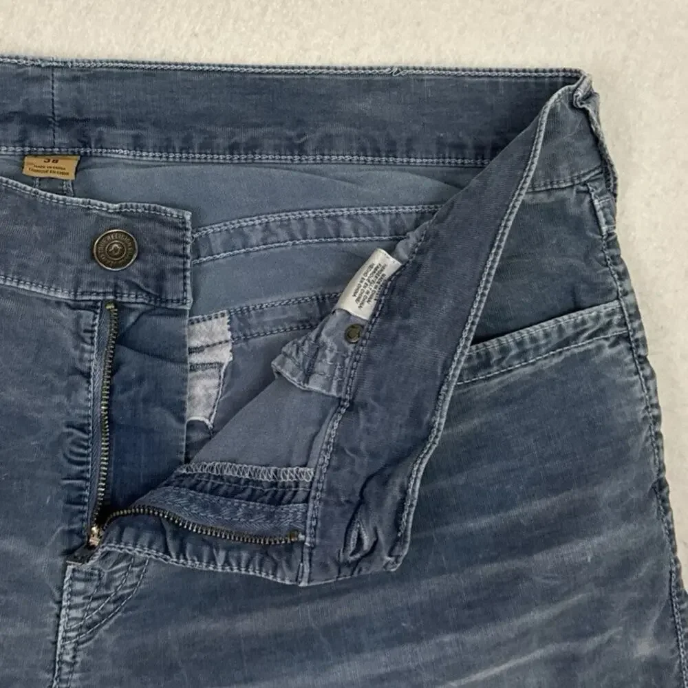 True Religion Jeans Mens 38 Blue Micro Corduroy Ricky Flaps Relaxed Straight VTG